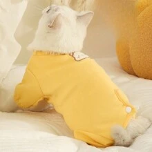 1件藍色新生貓娃娃秋季貓衣服,可预防掉毛和保暖貓身體且四腳可套,適用於小貓 - 黃色 - 查看 3