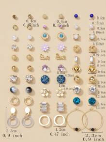 30 cặp/bộ Thời trang Khối Zirconia  , Ngọc trai Giả , Hình vẽ trái tâm , Kim loại , Hoa , Thiết kế hình học Bông tai stud Đối với phụ nữ , Mặc hàng ngày Và Quà tặng lễ hội , Phụ kiện trang sức - Vàng - Xem 5