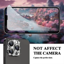 2 Piezas De Película Protectora Brillante Con Decoración De Diamantes De Imitación Para Lente De Cámara, Anticaída Duradera, Compatible Con Productos De Apple - Negro - Ver 6