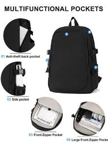 轻便背包旅行背包休闲背包男女笔记本电脑背包尼龙面料防水大学高中书包日常包多功能商务旅行度假户外运动配件男女通用学生旅行配件节日商店配件包行李大钱包旅行收纳袋旅行用品女士包男士礼物女士户外礼物 - 黑色 - 查看 7