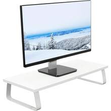 24 Inch Monitor Stand, Wood & Steel Desktop Riser, Screen, Keyboard, Laptop, Small TV Ergonomic Desk And Tabletop Organizer, White - White - View 1