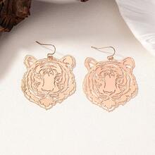 1對歐美風格玫瑰金色虎頭形中空動物耳環,由金屬製成,適合女士日常佩戴