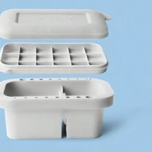 3合1多功能筆筒,內含水容器和調色板,適用於水彩、壓克力繪畫,灰色,筆桿顏色隨機 - 白色 - 查看 3