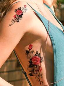 Hình dán hình xăm, 1 tờ hình xăm tạm thời họa tiết hoa hồng dành cho phụ nữ, Hình dán hình xăm người lớn, Hình xăm hoa thực tế, Hoa hồng, Dành cho phụ nữ và trẻ em gái - Nhiều màu - Xem 3