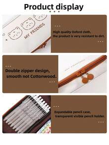 Estuche Para Lápices De Lona Con Diseño De Oso Animado - Multicolor - Ver 3