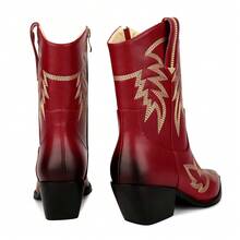 WETKISS Embroidered Cowboy Boots for Women, Ankle Cowgirl Boots with Pointed Toe, Side Zipper and Chunky Heel Design - Đỏ - Xem 7