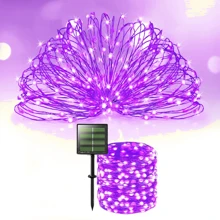 Bright 1 Pack Solar String Lights Outdoor, 17M/55.77FT 150LED Solar Powered Waterproof Fairy Lights 8 Modes, Copper Wire Lights For Christmas Patio Party Tree Yard Decoration(Included 2m Lead Wire), Outdoor Garden Lighting For Pathway, Yard, Patio - Purple - View 1