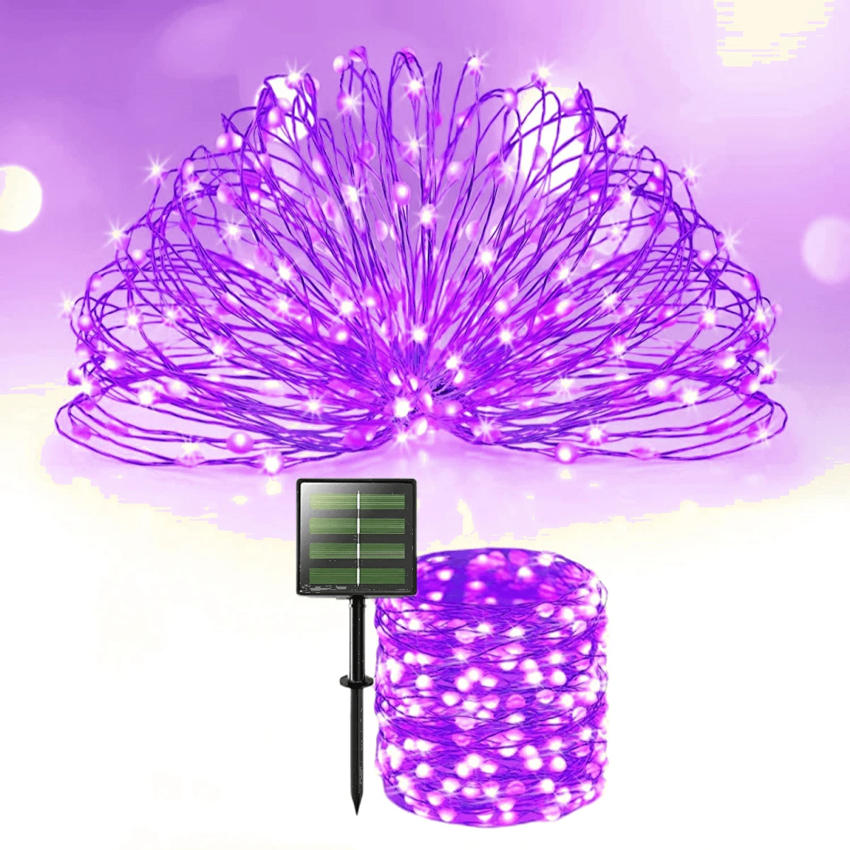 Bright 1 Pack Solar String Lights Outdoor, 17M/55.77FT 150LED Solar Powered Waterproof Fairy Lights 8 Modes, Copper Wire Lights For Christmas Patio Party Tree Yard Decoration(Included 2m Lead Wire), Outdoor Garden Lighting For Pathway, Yard, Patio - Purple - View 1