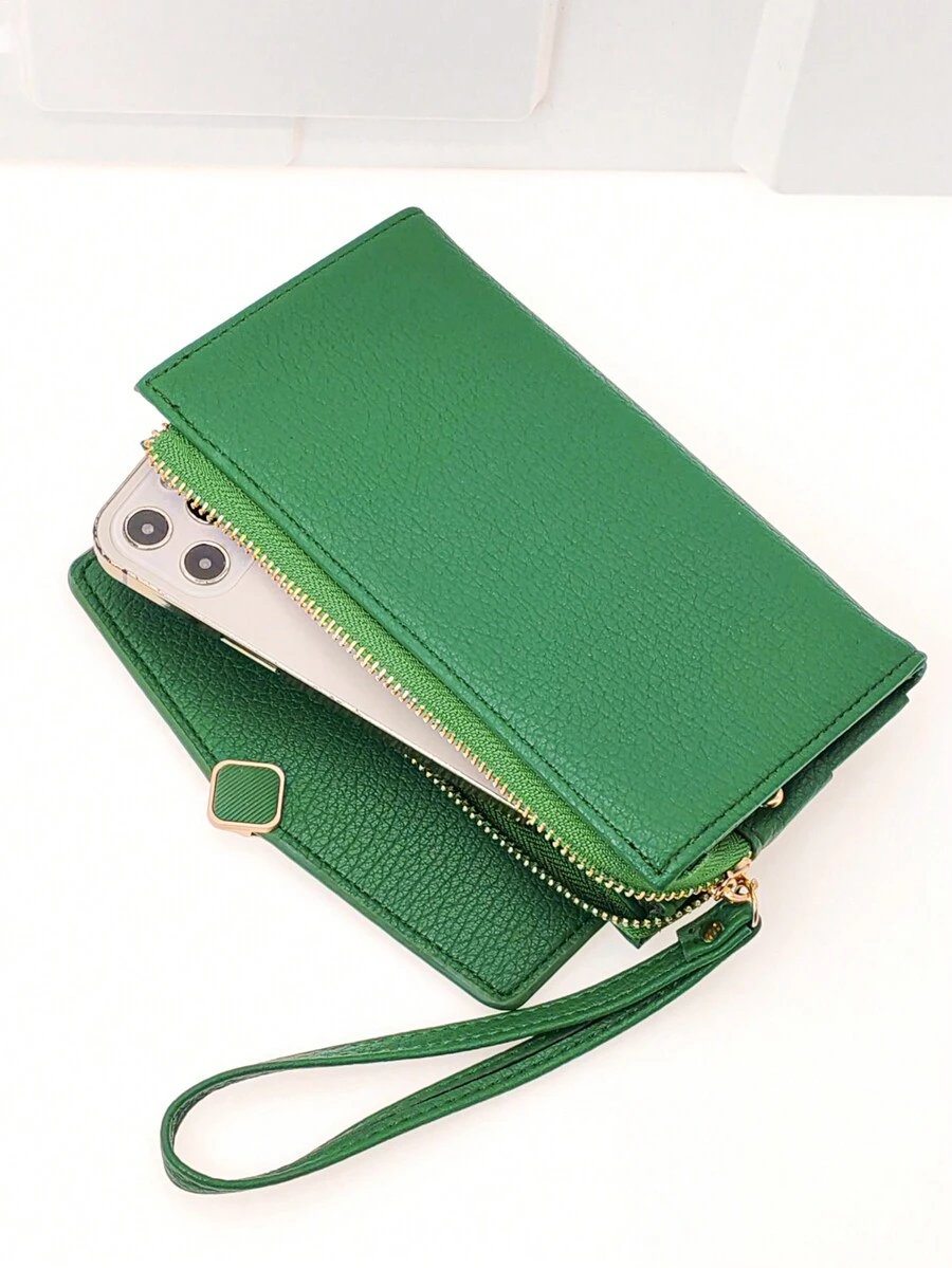 New handful multi-function mobile wallet, soft plaid zipper multi-function large-capacity wallet zipper purse - Green - View 1