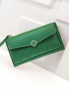 New handful multi-function mobile wallet, soft plaid zipper multi-function large-capacity wallet zipper purse - Green - View 8