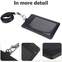 1pc Pu Leather Id Card Holder With Lanyard, Card Case For Work Id, Student Card, Bus Card, Badge, Etc. Back To School - Black - View 2