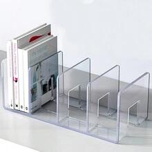 Desktop Clear Acrylic Book Organizer - Office Stationery Bookshelf - White - View 1
