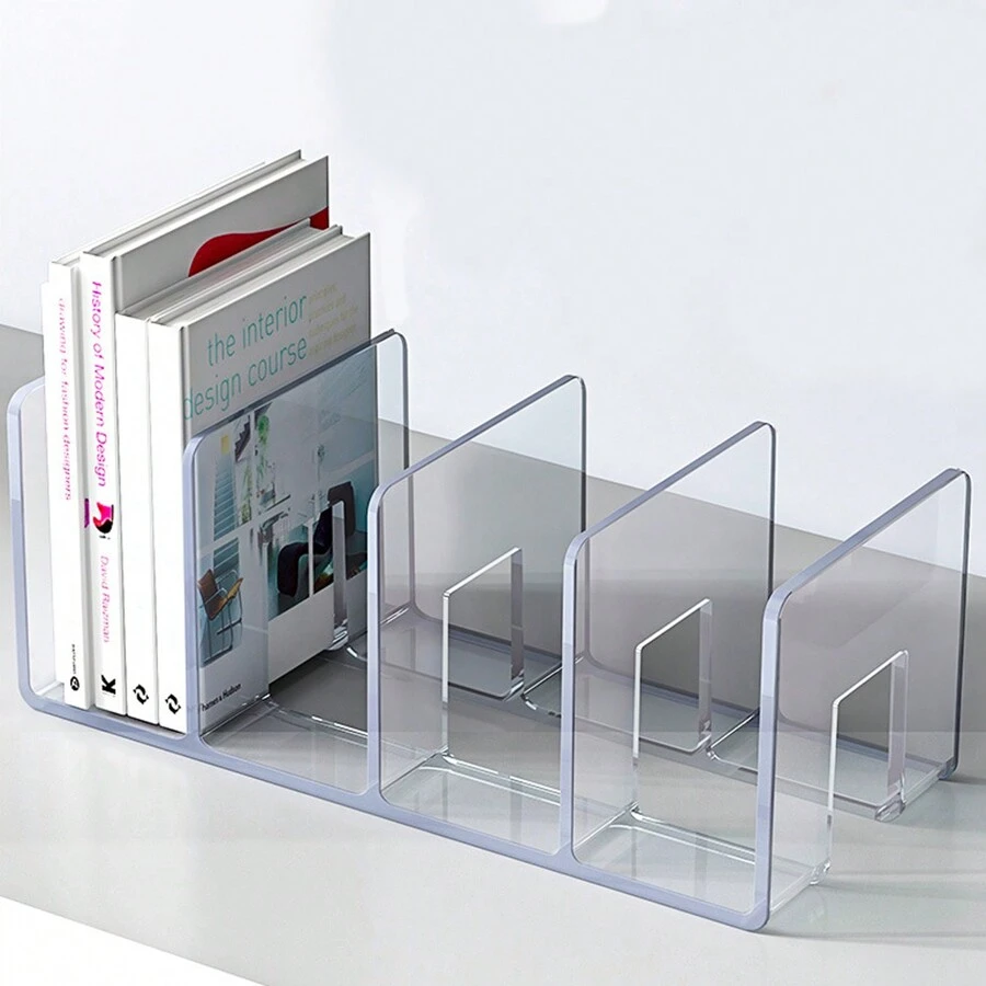 Desktop Clear Acrylic Book Organizer - Office Stationery Bookshelf - White - View 1