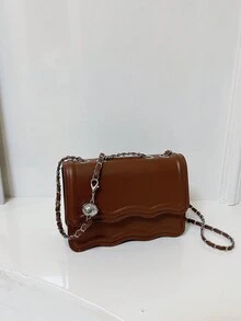 時尚、簡約、純色pu翻蓋女包鏈,大容量,小眾設計,時尚百搭,通勤約會,斜跨包