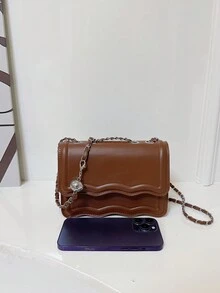 時尚、簡約、純色pu翻蓋女包鏈,大容量,小眾設計,時尚百搭,通勤約會,斜跨包