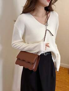 時尚、簡約、純色pu翻蓋女包鏈,大容量,小眾設計,時尚百搭,通勤約會,斜跨包