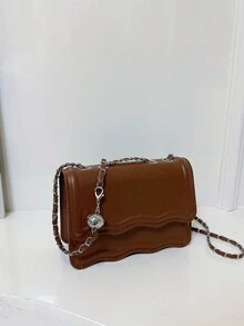 時尚、簡約、純色pu翻蓋女包鏈,大容量,小眾設計,時尚百搭,通勤約會,斜跨包