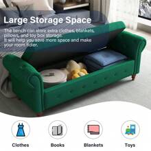 LUCKHAO 63" Tufted Storage Bench For Bedroom End Of Bed,Upholstered Storage Ottoman Bench ,Rolled Arm Window Bench Seatwith With Solid Wood Legs - Olive Green - View 4