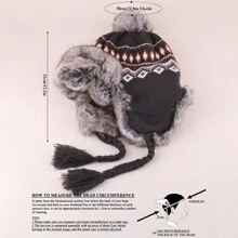 1個peruvian風格男性編織毛帽,帶有流蘇和兔子毛球,適用於戶外運動、狩獵、滑雪和聖誕禮物等。 - 灰色 - 查看 4