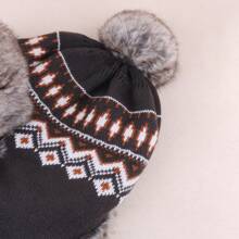 1個peruvian風格男性編織毛帽,帶有流蘇和兔子毛球,適用於戶外運動、狩獵、滑雪和聖誕禮物等。 - 灰色 - 查看 6