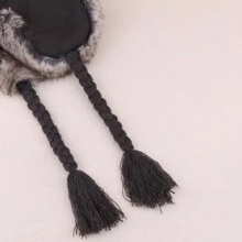 1個peruvian風格男性編織毛帽,帶有流蘇和兔子毛球,適用於戶外運動、狩獵、滑雪和聖誕禮物等。 - 灰色 - 查看 5