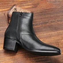 Men's Fashionable High Heeled Pu Leather Chelsea Boots With British Style - 黑色 - 查看 2