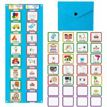 48Pcs Visual Schedule for Kids Home Chore Chart Routine Cards with Portable Pocket Visual Aids Wall Planner Speech Delay Learning Materials for Home School ADHD  Preschool Children - Blue - View 1