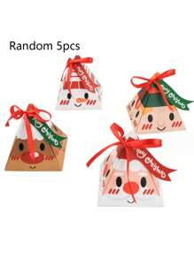Christmas Gift Box, Triangle Candy Paper Box Santa Claus Packaging Box, Party Favor Box Random 5pcs - Multicolor - View 1