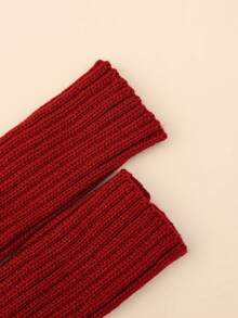 1pair Women's Solid Color Knitted Half Finger Gloves With Ribbed Cuff, Fashionable & Warm For Daily Wear And Accessorizing