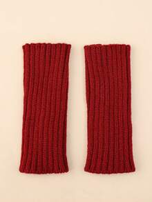 1pair Women's Solid Color Knitted Half Finger Gloves With Ribbed Cuff, Fashionable & Warm For Daily Wear And Accessorizing