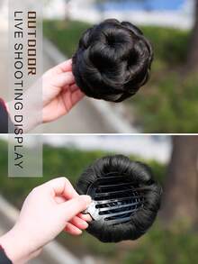 假发合同九花夹假发环适合女孩带发髻球发带夹花蕾4英寸黑色适合女性日常佩戴