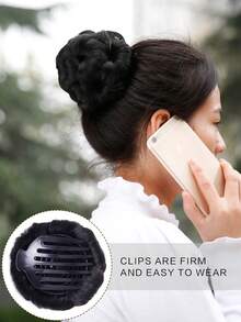 假发合同九花夹假发环适合女孩带发髻球发带夹花蕾4英寸黑色适合女性日常佩戴