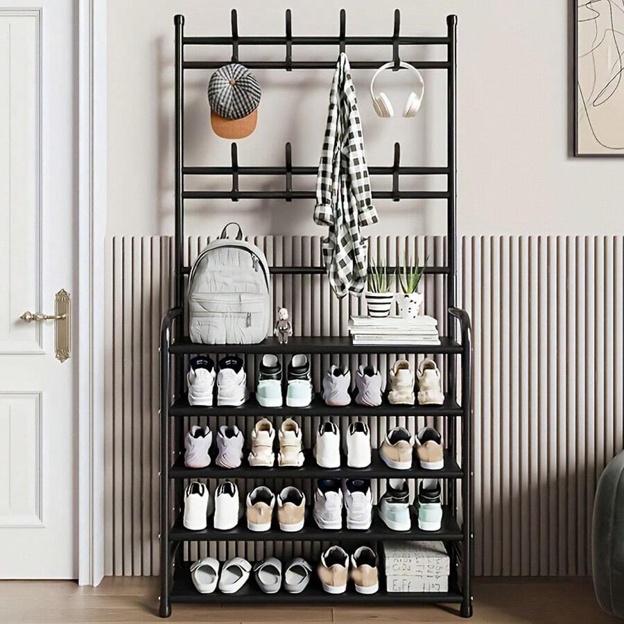 4-tier Black Shoe Rack, Clothes Rack - Black - View 1