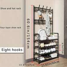 4-tier Black Shoe Rack, Clothes Rack - Black - View 2