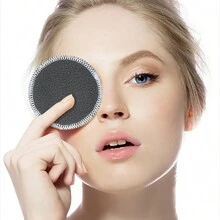 12Pack Reusable Makeup Remover Pads  Reusable Charcoal Bamboo Pads For All Skin Types 8cm 2 Layers - Dark Grey - View 4