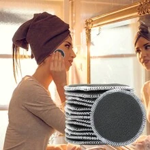 12Pack Reusable Makeup Remover Pads  Reusable Charcoal Bamboo Pads For All Skin Types 8cm 2 Layers - Dark Grey - View 5