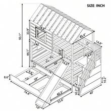 Stairway Solid Wood House Bed Twin Over Twin Floor Bunk Beds, Bunk Bed with Trundle and Slide, Storage Staircase, Roof and Window Design