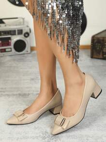 女士尖头粗跟低帮鞋 - 杏色 - 查看 3