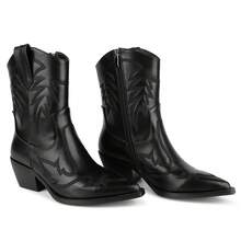 WETKISS Embroidered Cowboy Boots for Women, Ankle Cowgirl Boots with Pointed Toe, Side Zipper and Chunky Heel Design - 黑色 - 查看 6