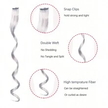 5 lọn tóc nối nhiều màu sắc, kiểu tóc dự tiệc, tóc xoăn gợn sóng, kẹp tóc highlight tổng hợp, phù hợp cho bé gái và phụ nữ, dài 17 inch. - Màu Xám nhạt - Xem 3