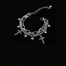 1入組時髦和優雅嘻哈別緻雙層金屬十字吊墜項鍊適用於女性生日/假日禮品