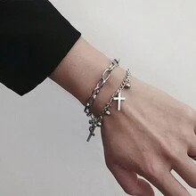 1入組時髦和優雅嘻哈別緻雙層金屬十字吊墜項鍊適用於女性生日/假日禮品