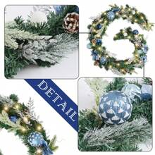 Debao Pre-Lit 6 ft Silver Blue Christmas Garland Decor with Lights for Front Door Lighted Christmas Mantel Garland Decoration