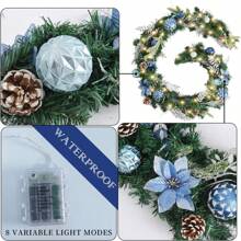 Debao Pre-Lit 6 ft Silver Blue Christmas Garland Decor with Lights for Front Door Lighted Christmas Mantel Garland Decoration