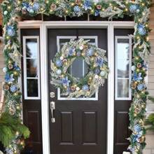 Debao Pre-Lit 6 ft Silver Blue Christmas Garland Decor with Lights for Front Door Lighted Christmas Mantel Garland Decoration