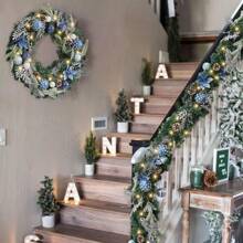 Debao Pre-Lit 6 ft Silver Blue Christmas Garland Decor with Lights for Front Door Lighted Christmas Mantel Garland Decoration