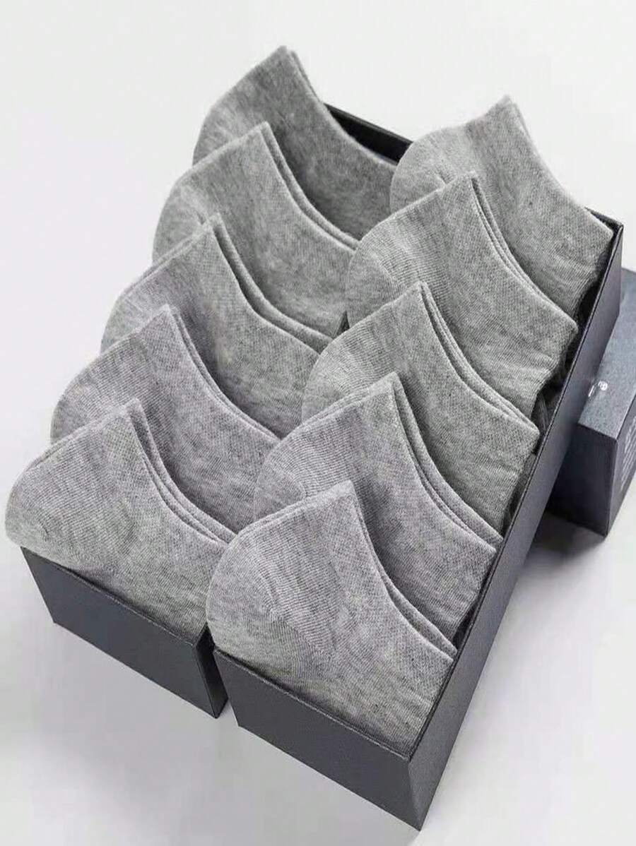 5 Pares De Calcetines Sólidos Elegantes Para Hombre Adecuados Para Uso Diario - Gris - Ver 1