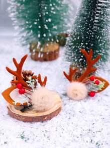1 对圣诞主题可爱球和鹿角发夹