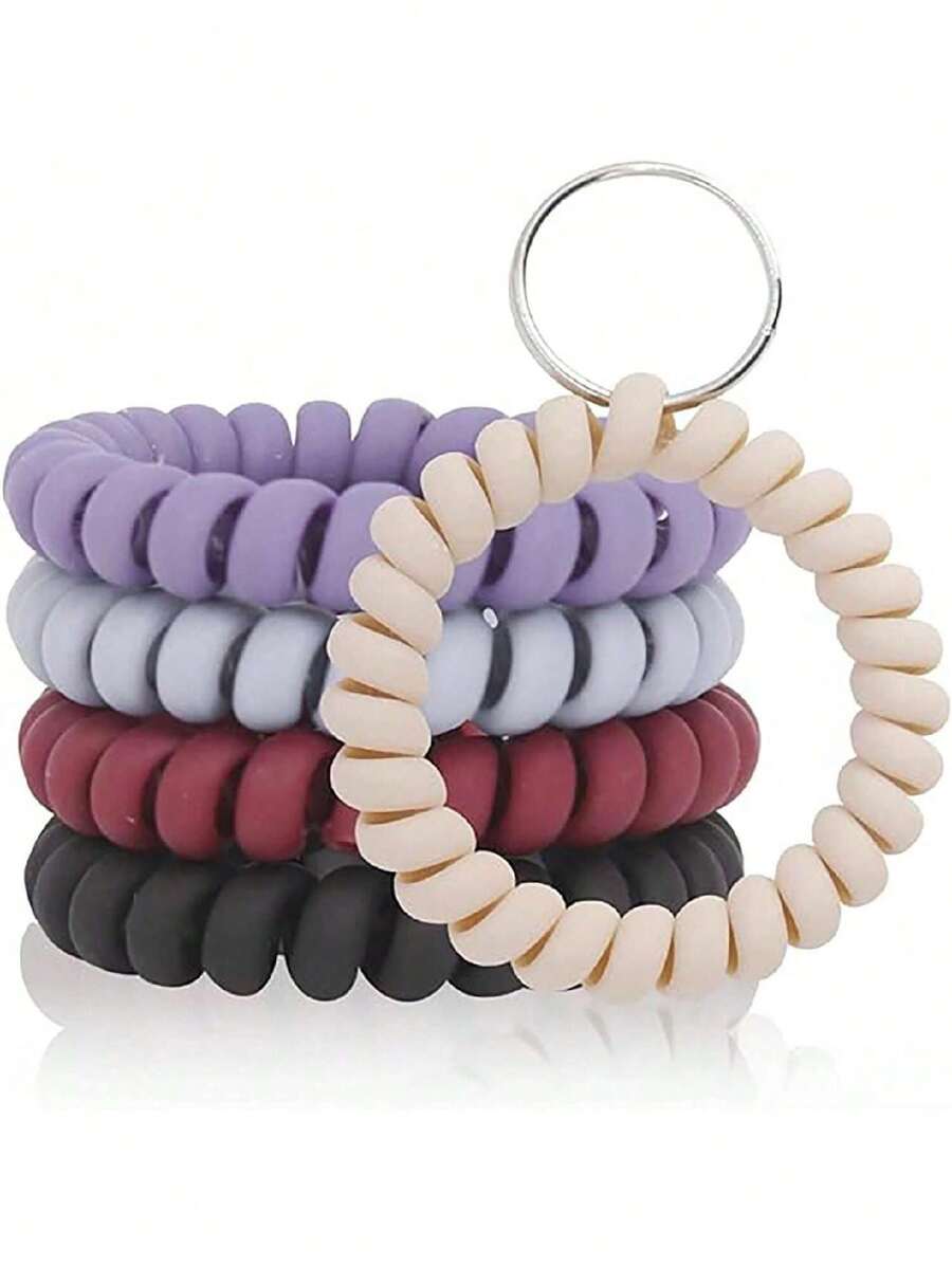 5pcs/keychain Plastic Spring Spiral Wristband For Keys And Hand Strap For Mobile Phones - Apricot - View 1