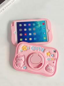 360度旋轉3d卡通豬紋理防震矽膠平板電腦套 - 粉色 - 查看 4